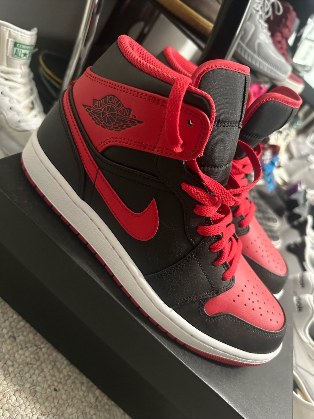 Nike Air Jordan 1 Mid - Black/Red Men's Sneakers